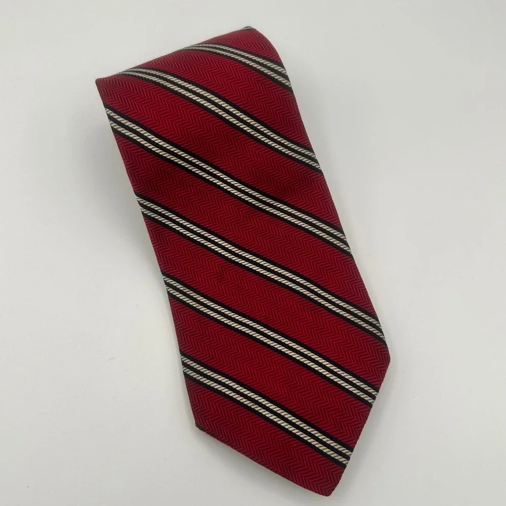 Brooks Brothers Makers Red Silk Striped Herringbone Tie Woven USA Made